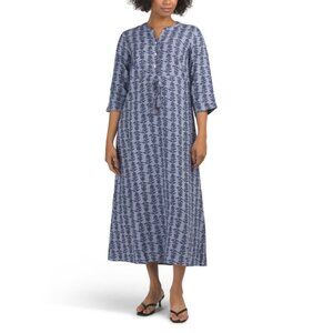SPARTINA 449 Denim Linen Three-quarter Sleeve Maxi Dress